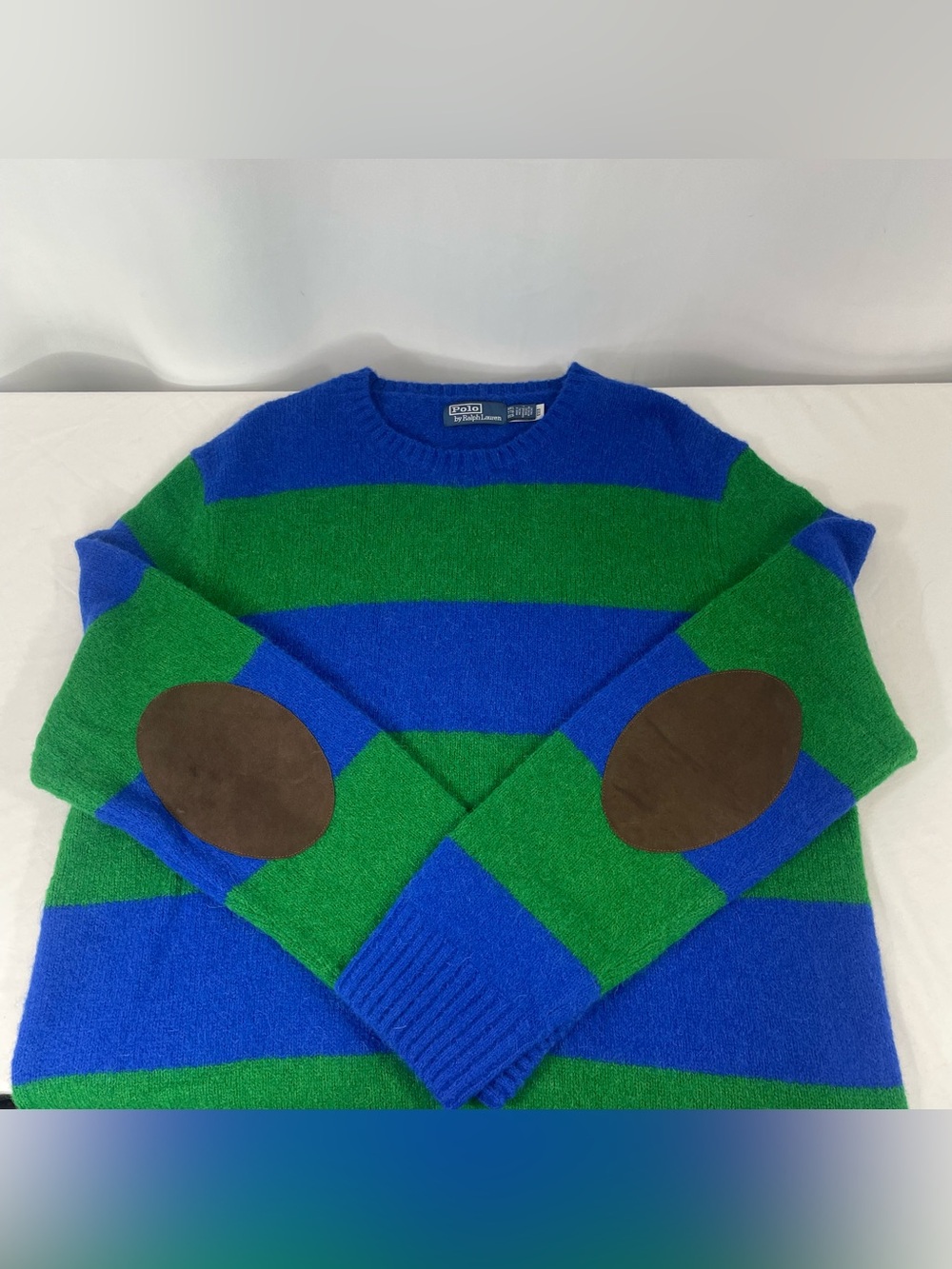 Polo Ralph Lauren XXL Wool Alpaca Rugby Stripe Suede Patch Sweater
